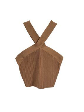 Aritzia Babaton Sculpt Knit Criss Cross Cropped Halter Tank Tan Size S